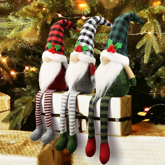 Molumo 3pcs Christmas Gnomes Decorations with Buffalo Check Plaid, Handmade Merry Christmas Elf Doll Xmas Gnomes Plush Ornaments for Holiday Christmas Party Decorations