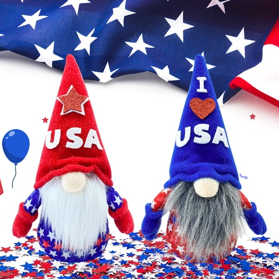Molumo 4th of July Decorations - 2PCS Red White Blue Gnomes Decorations for Memorial Day Independence Day, Labor Day, Fourth of July Home Office Indoor Decor Party Supplies