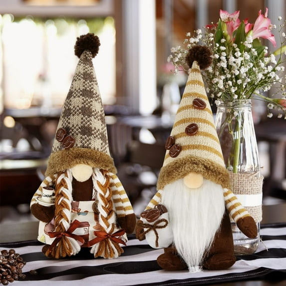 Molumo Coffee Gnomes Couple Plush - Coffee Gnomes Decorations for Home, Coffee Bar Decor Indoor - Coffee Themed Gnomes Gifts for Women