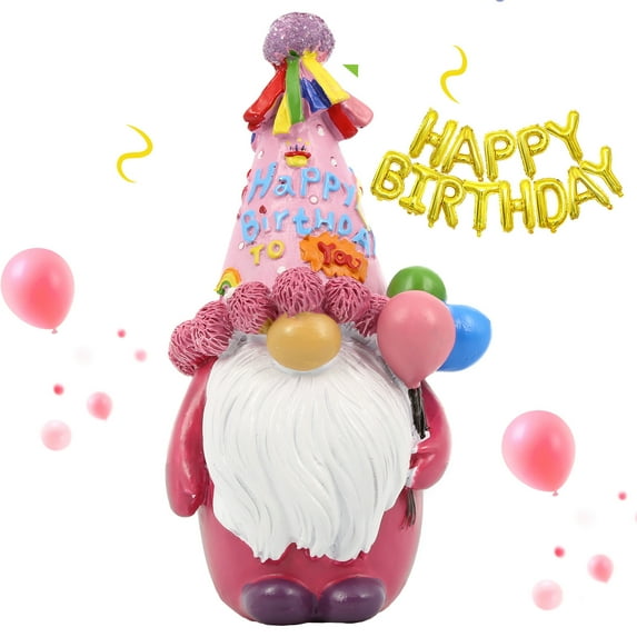 Molumo Resin Happy Birthday Gnome Unique Birthday Gifts for Women Girl - Fun Pink Happy Birthday Party Decorations