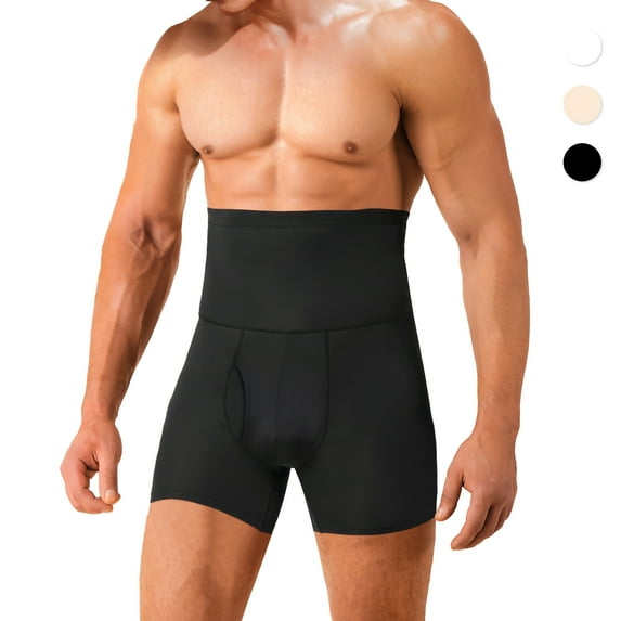 Molutan High Waist Tummy Control Shorts for Men Seamless Slimming Body Shaper Compression Underwear Boxer Brief(Black, 2XL)