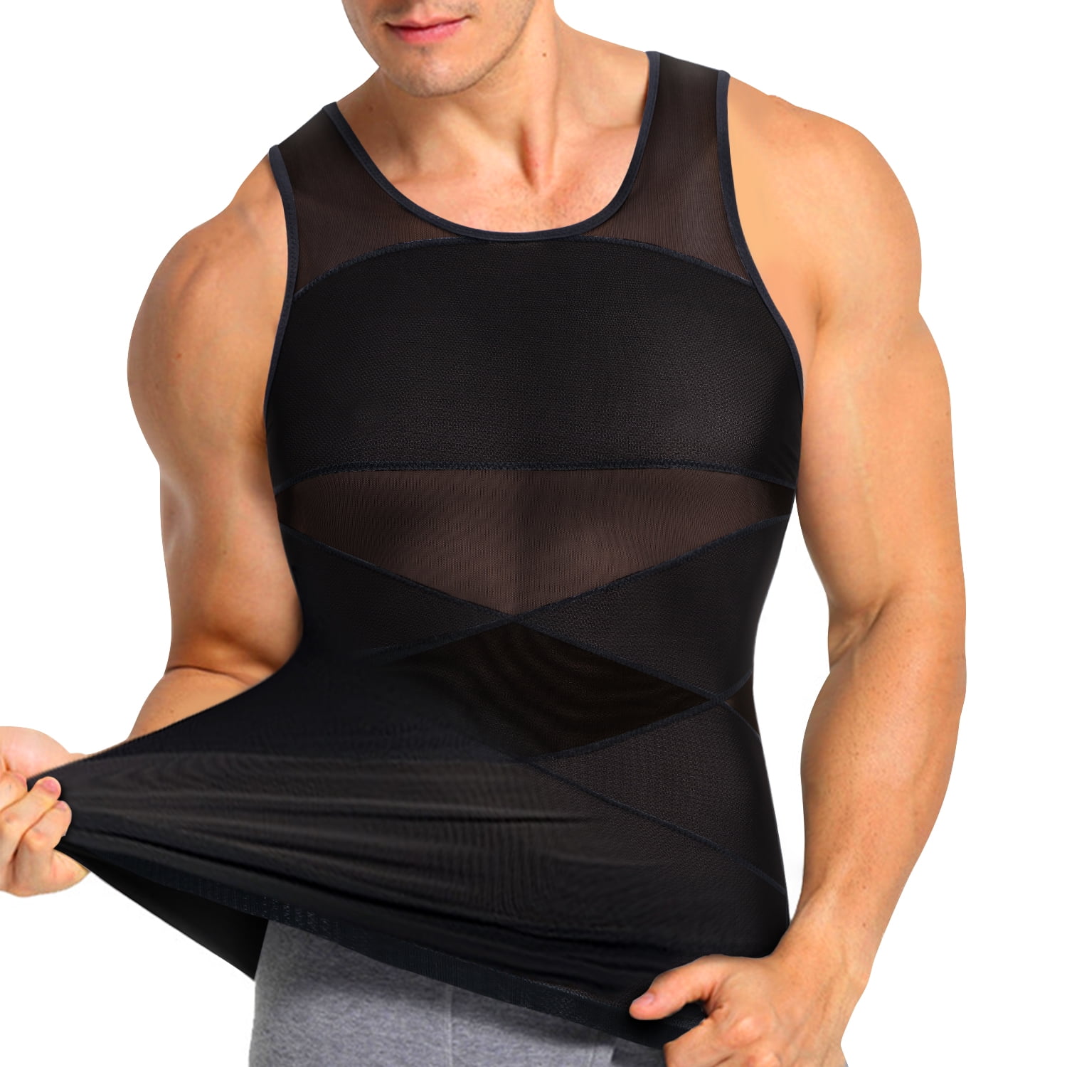Molutan Men Compression shirt Slimming Vest Body Shaper Workout Tank Top  Tummy control Underwear for Gym sport (White, XL) 