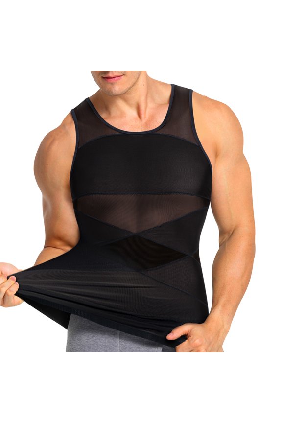 Men Compression shirt Slimming Vest Body Shaper Workout Tank Top Tummy control Underwear for Gym sport (Black, L)
