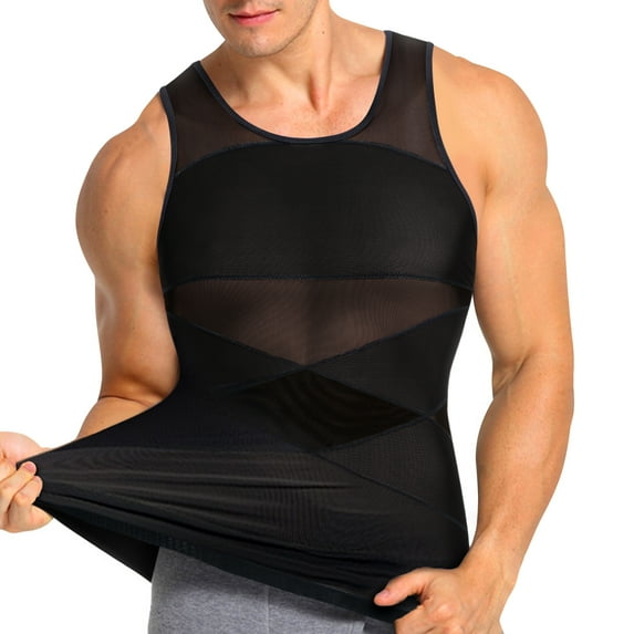 Molutan Men Compression shirt Slimming Vest Body Shaper Workout Tank Top Tummy control Underwear for Gym sport (Black, XL)