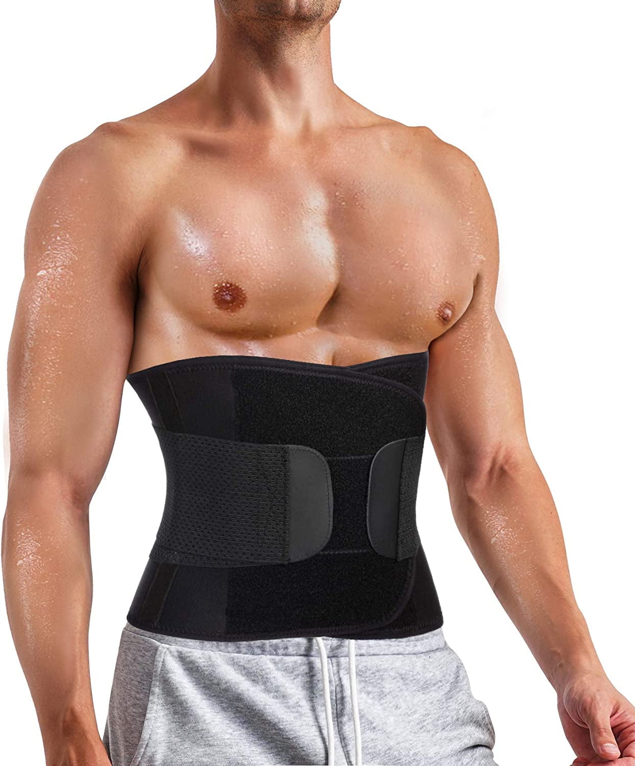 Molutan Men Sweat Belt for Weight Loss Trimmer Tummy Control Compression Shapewear Body Shaper Waist Tranier(Black 1, L)