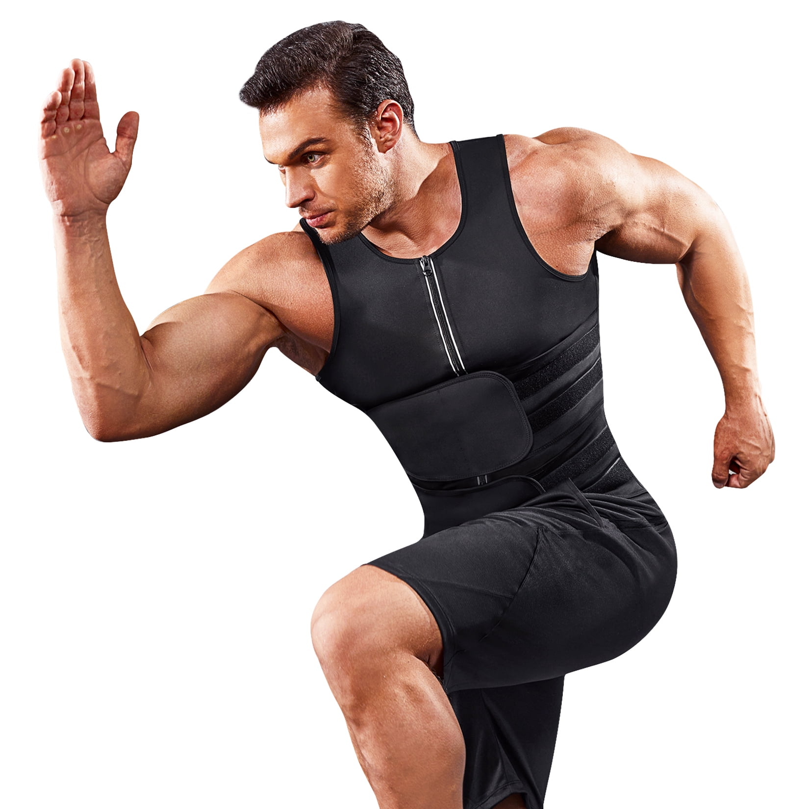 Molutan Men Sweat Sauna Vest With Double Adjustable Waist Trimmer Belt for Weight loss Waist Trainer Sport Workout Black S Walmart