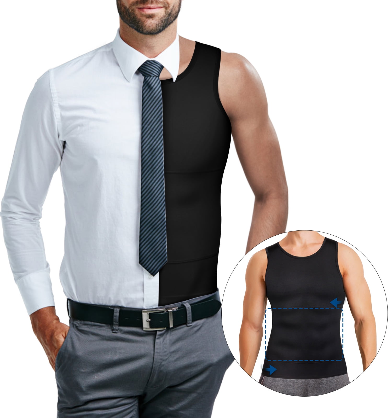 MOLUTAN Mens Compression Shirt Slimming Body Shaper Vest Sleeveless Waist  Traner Workout Tank Top Tummy Control Shapewear - black - XS/S - ShopStyle