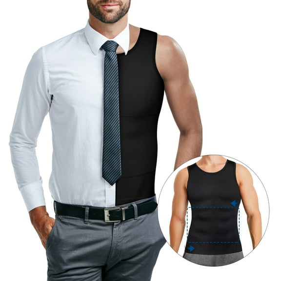 Molutan Mens Compression Shirt Slimming Body Shaper Vest Workout Tank Tops Abs Abdomen Undershirts(Black, S)