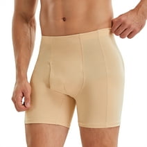 Molutan Mens Padded Boxer Briefs Shapewear Abdominal Compression Shorts Tummy Control Butt Lifter Underwear(Beige, 3XL)