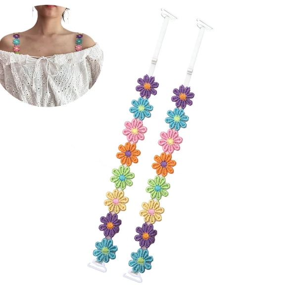 Moly Story Decorative Bra Straps Adjustable,Daisy Invisible Bra Straps Replacement,Lingerie Shoulder Straps for Strapless Tops Dress
