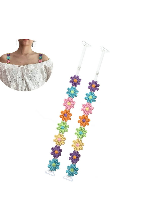 Decorative Bra Straps Adjustable,Daisy Invisible Bra Straps Replacement,Lingerie Shoulder Straps for Strapless Tops Dress