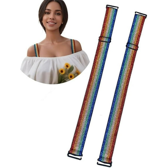 Moly Story Summer Fashion Decor Colorful Rainbow Decorative Bra Straps Replacement for Strapless Bra, 1 inch Wide Lingerie Straps for Dress