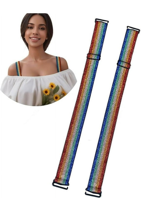Summer Fashion Decor Colorful Rainbow Decorative Bra Straps Replacement for Strapless Bra, 1 inch Wide Lingerie Straps for Dress