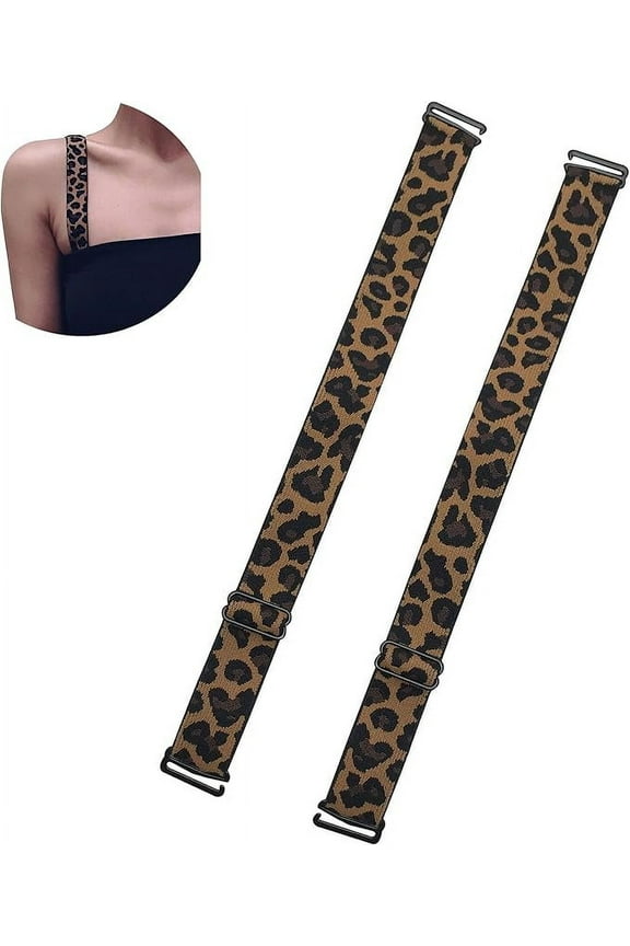 Wide Bra Straps Replacement Adjustable Decorative Lingerie Straps for Strapless Bra Leopard 1 Inch Width