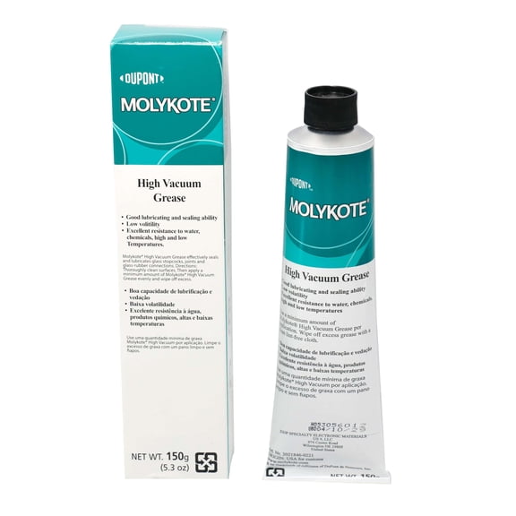 Molykote High Vacuum Grease 150g 5.3oz (Form Dow Corning) Silicone Lubricant Vacuum Pump Pressure Systems Sealing Water Chemical Resistance Rubber Gasket O-Ring Lubrication Seal Translucent White HVG