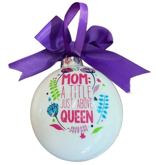 Mom A Title Just Above Queen Christmas Tree Ornament "4" White/Purple