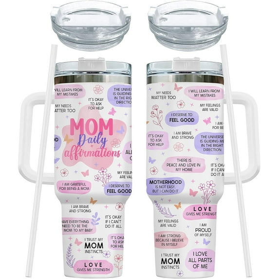 Mom Affirmation Tumbler 40oz - Inspirational Gifts for New Mommy - Stainless Steel Mug with Handle & Straw - Mothers Day Gift from Daughter Son Husband