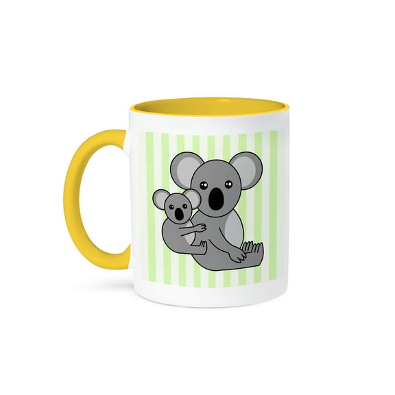 3dRose, Mom and Baby Koala Design, 11oz Two-Tone Yellow Mug