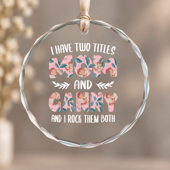 Mom And Ganny Family Theme Ornament, Home Decoration, Circle Glass Ornament