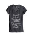thumbnail image 1 of Mom Asking A Boy To Wear Pants Women's Fashion Relaxed V-Neck T-Shirt Tee Charcoal Grey Large, 1 of 3