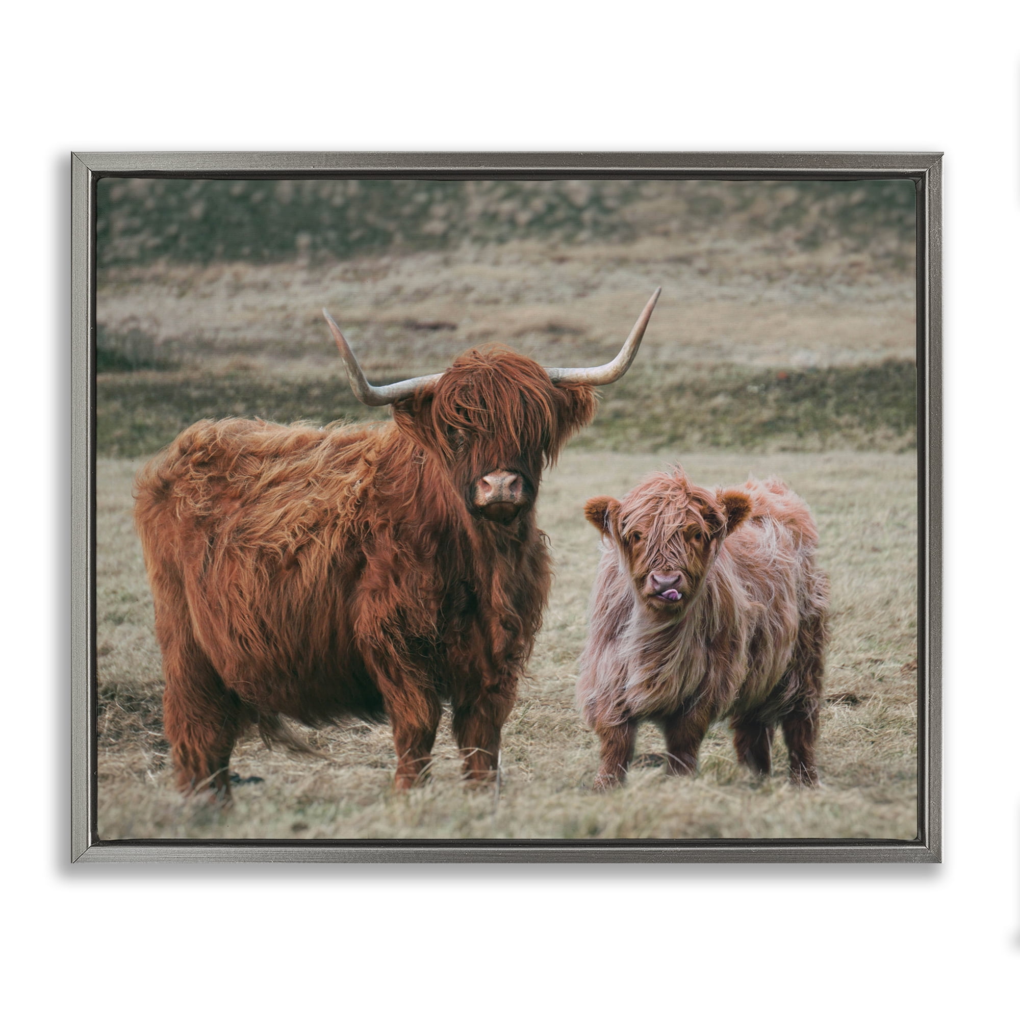 Mom & Baby Cow Gray Framed Floater Canvas Wall Art, design by Lettered and Lined