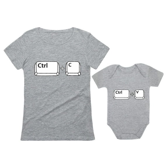 Mom & Baby Girl / Boy Copy Paste Matching Set Women T-Shirt & Baby Bodysuit Mom Gray X-Large / Baby Gray 6M (3-6M)