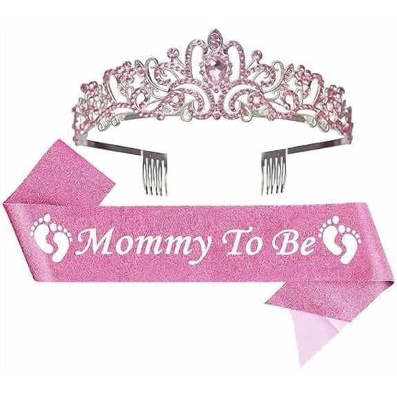 Mom to Be Baby Shower Decorations, Mommy to Be Crown and Sash Mother to Be Sash Gliter for Baby Shower Girl, Mommy to Be Sash and Tiara Set for GILR (Pink)