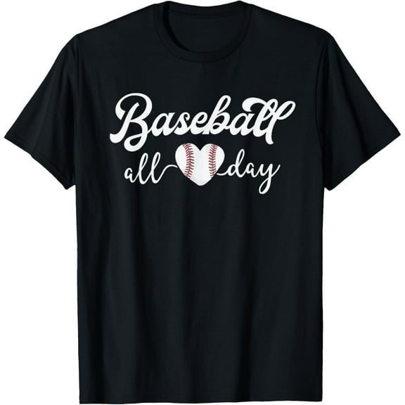 Mom Baseball Shirts For Women Game Gift Baseball All Day T-Shirt100% cotton