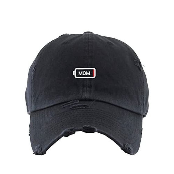 Mom Battery Dying Vintage Baseball Cap Embroidered Cotton Adjustable Distressed Dad Hat Brush Black