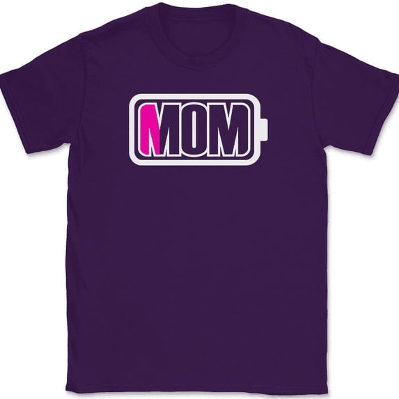 Mom Battery Low T-Shirt Funny Mothers Day Little Kids Energy Graphic Tee - Purple, 2XL