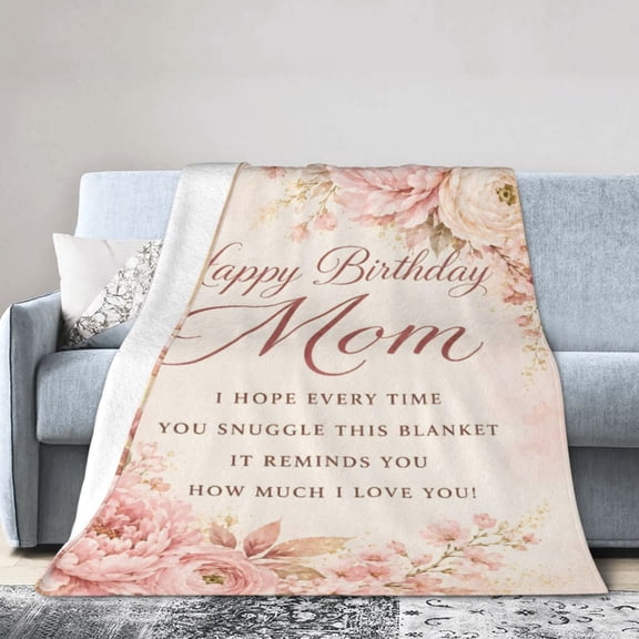 Mom Birthday Blanket Gift Throw Blanket Cozy Soft Pink Floral Love Gift from Daughter Son Home Decor 50x40