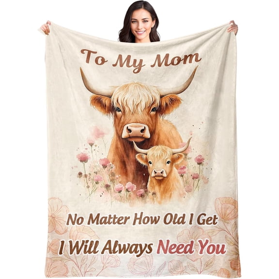 Mom Birthday Gifts from Daughter or Son to My Mom Blanket Highland Cow Gifts for Women Soft Throw Blanket for Mother’s Day, Christmas, Valentines Day, Anniversary