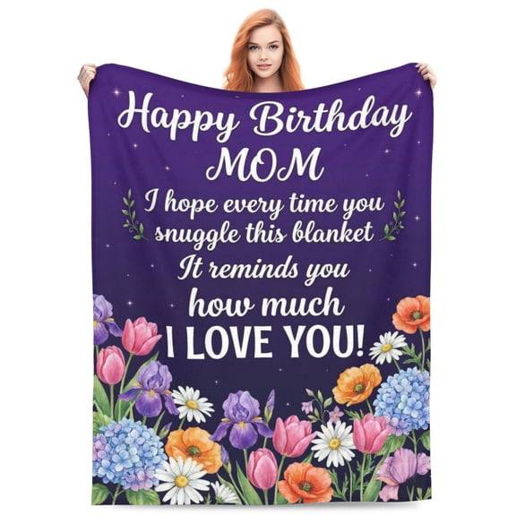 Mom Birthday Gifts Spring Floral Blanket, "Happy Birthday" Botanical Night Sky Plush Fleece Throw, Meaningful Present for Mother 50x40