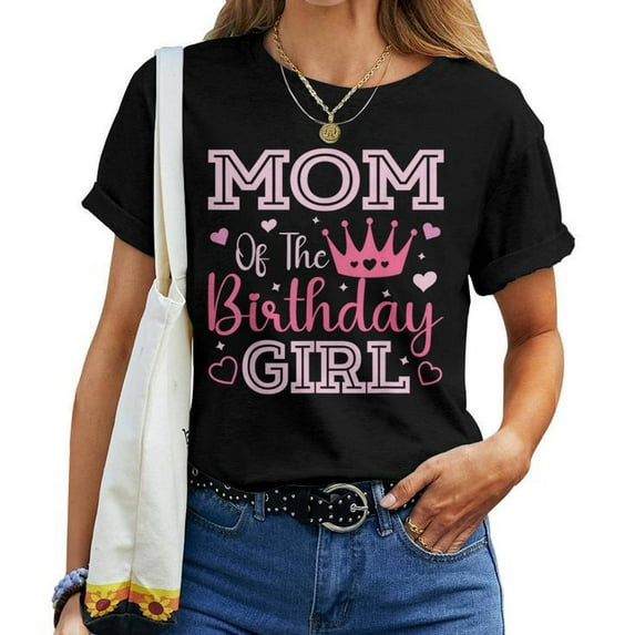 Mom Of The Birthday Girl Cute Pink Matching Family Party Women T-Shirt, Adorable Graphic Tee for Moms Celebrating Their Daughter's Birthday, Perfect for Family Party Outfits, Vintage Style