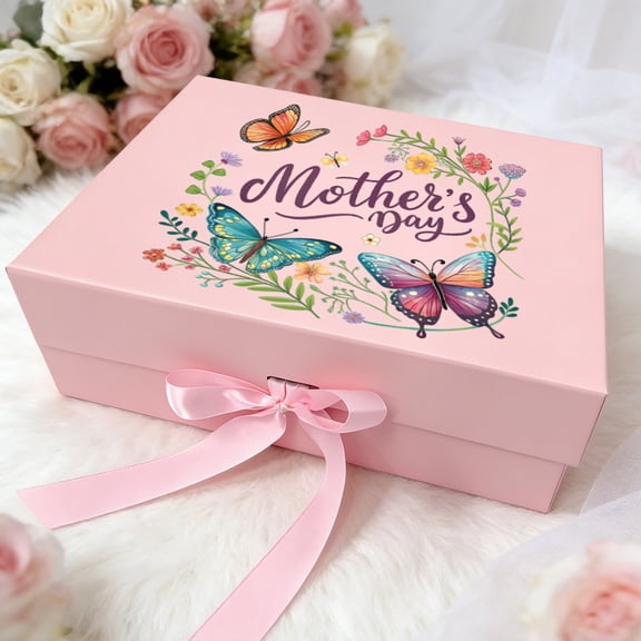Mom Birthday & Mother's Day Universal Gift Box, Reusable Printed Paper Box with Stylish Ribbon, 11.4×8.6×4.1 in and 8.6×6.3×3.3 in, Multi-Color Decorative Packaging