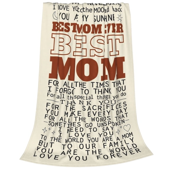 Mom Blanket, Best Mom Ever Gift for Mom, Soft Flannel Throw Blanket from Daughter Son, Birthday Present for Mother 50x40