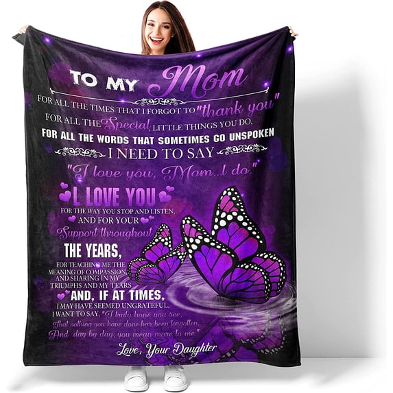 to My Mom Blanket, Birthday Gifts for Mom, Meaningful Gifts for Mom from Daughter, Unique Mom Gift Ultra-Soft Flannel Fleece Butterfly Throw Blankets for Birthday Mother's Day, Christmas 60x50 Inch