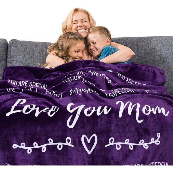 Mom Blanket, Christmas Gifts for Mom, Birthday Gifts for Mom from Daughter or Son, A Warm Hug of Love, Presents for Mom for Birthday, Mother in Law 60x50 Inches (Purple Violet, Fleece)