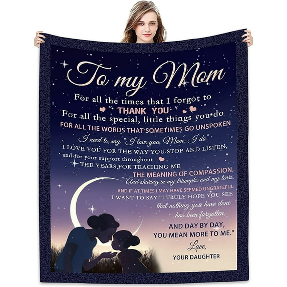 To My Mom Blanket from Daughter - Meaningful Gifts for Mom 60"x50", Fleece Throw Blankets Birthday Gifts for Women - Mom Gifts Ideas from Kids for Her Birthday, Mothers Day or Christmas