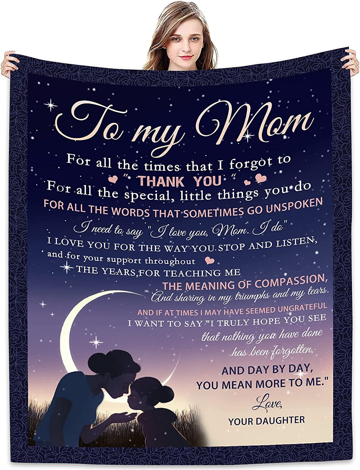 to My Mom Blanket from Daughter - Meaningful Gifts for Mom Fleece Throw Blankets Birthday Gifts for Women - Mom Gifts Ideas from Kids for Her Birthday, Mothers Day or Christmas