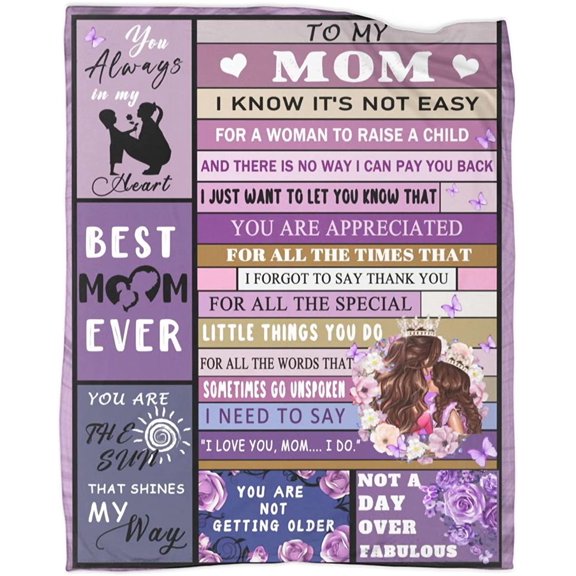 To My Mom Blanket from Daughter Mother's Day Flower Butterfly Blankets for Couch Bedroom Sofa Warm Blanket Positive Encourage and Love, 30x40in Fleece Blanket