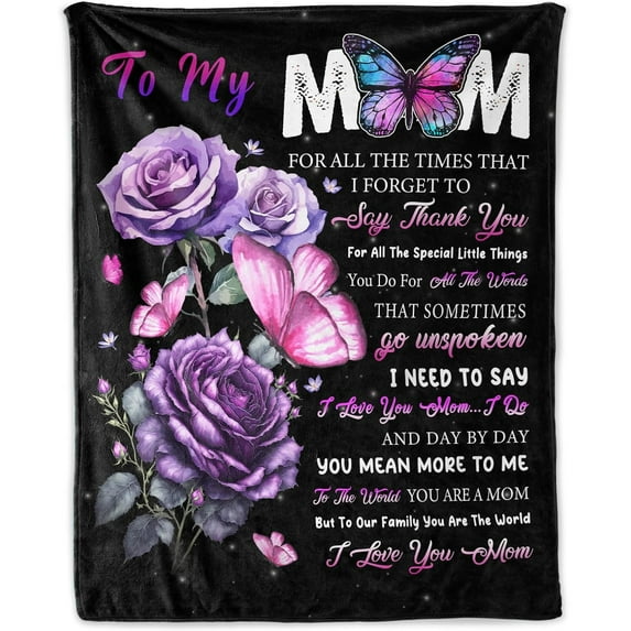 Mom Blanket Gift - 40x50 Inches Aesthetic Blankets Gifts from Daughter & Son - Black Soft Fuzzy Throw for Mother Grandma