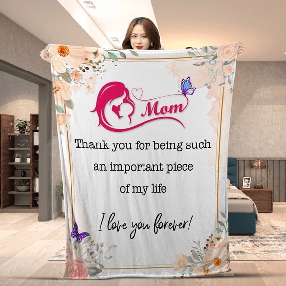 Mom Blanket Gift from Daughter or Son – Floral Butterfly Throw Blanket with Sentimental Quote – Birthday, Christmas, Mother’s Day Appreciation Gift for Mom- Fleece-60x80