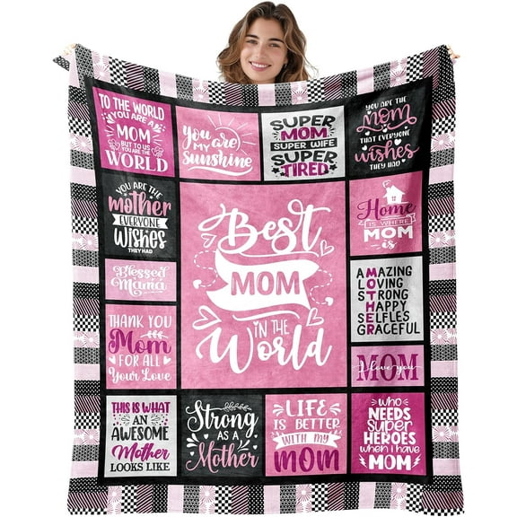 Mom Blanket Gift for Mom for Mothers Day from Daughter Mom Gift from Son - Best Mom Ever Pink Blanket for Sofa Bed-Birthday for Mother from Son Daughter 50''x60''
