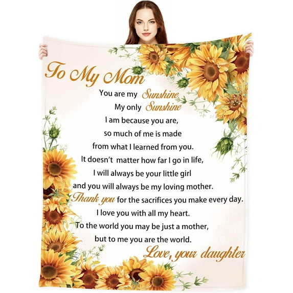 Mom Blanket Gift for Mom Sunflower Throw Blanket Birthday Gifts for Mom 50'' x 60"" Soft Sunflower Flannel Throw Blanket for Mom from Daughter Son for Christmas Valentines Mothers Day
