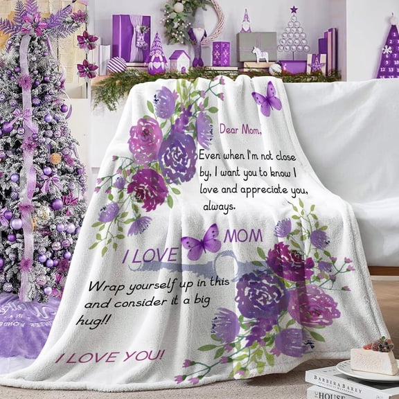 Mom Blanket, Gifts for Mom, Christmas Mom Birthday Gifts from Daughter Son, I Love You Mother Blanket, Get Well Gifts for Women, Purple Butterfly Blanket for Sofa Couch Bed 60" x 50"