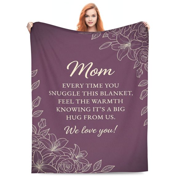 Mom Blanket, We Love You Mom Heartwarming Design, Soft Cozy Flannel Blanket from Daughter Son, Birthday Christmas Mother’s Day Gift for Home Sofa Couch 50x40