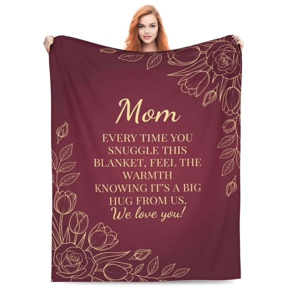 Mom Blanket, We Love You Mom Heartwarming Design, Soft Cozy Flannel Blanket from Daughter Son, Birthday Christmas Mother’s Day Gift for Home Sofa Couch 50x40