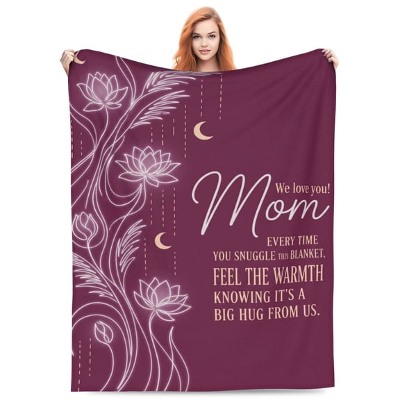Mom Blanket, We Love You Mom Heartwarming Design, Soft Cozy Flannel Blanket from Daughter Son, Birthday Christmas Mother’s Day Gift for Home Sofa Couch 50x40