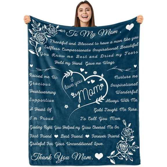 Mom Blanket, Mom Blankets from Daughter Son, Birthday Gifts for Mom, for Mom, I Love You Mom Blanket Hug Presents for Moms, Mother Flannel Letter Throw Blanket 50" X 60" (Merlot Red)